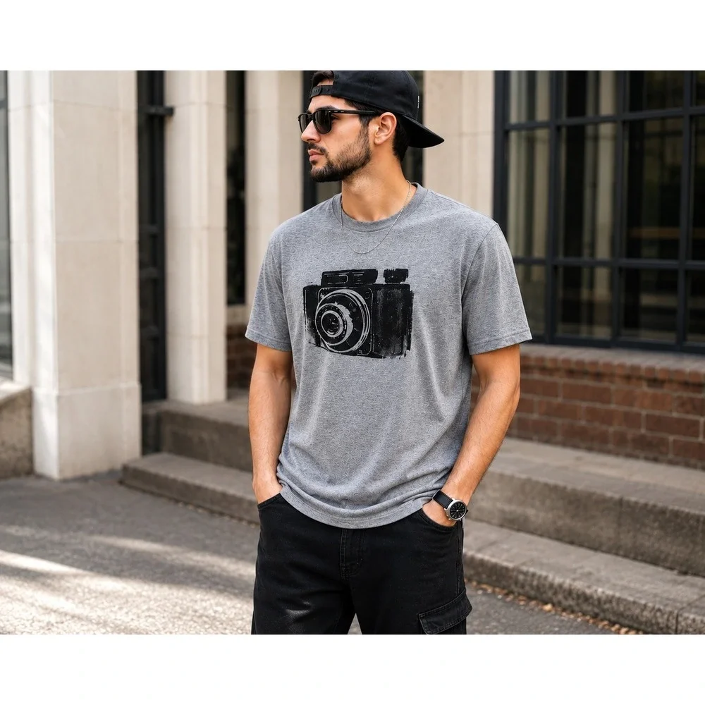 Banana Republic Camera Graphic Tee Medium Heather Gray Streetwear Photographer
